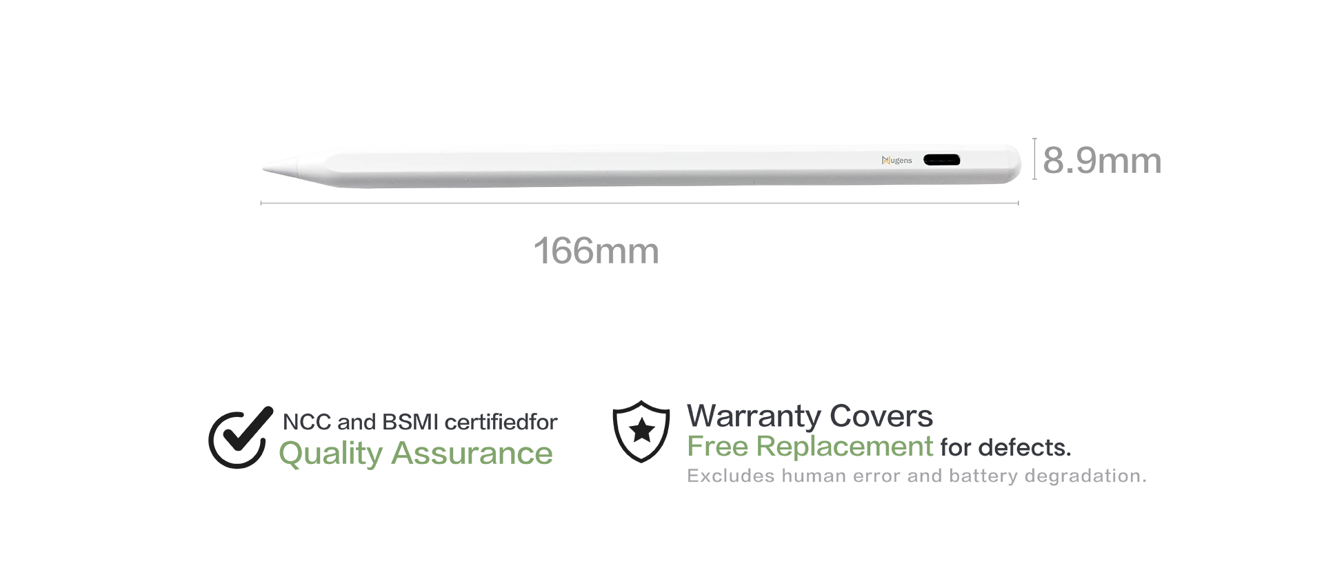 iPad Magnetic Type-C Dual-Mode Charging Stylus size and certification